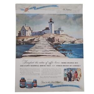 Maxwell House Coffee Magazine Advertisement 1947 Color Vintage Lighthouse